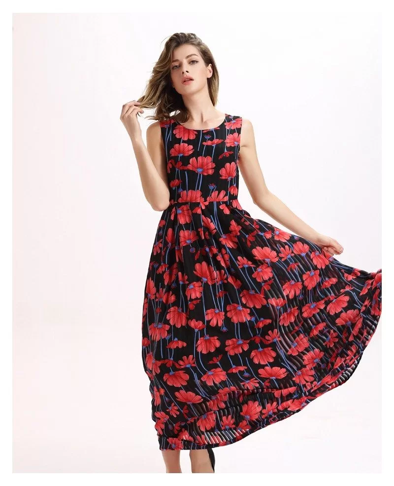 Scoop Neck Floral Print Maxi Dress -GemGrace