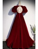 Elegant Long Velvet Evening Dress with Bubble Sleeves