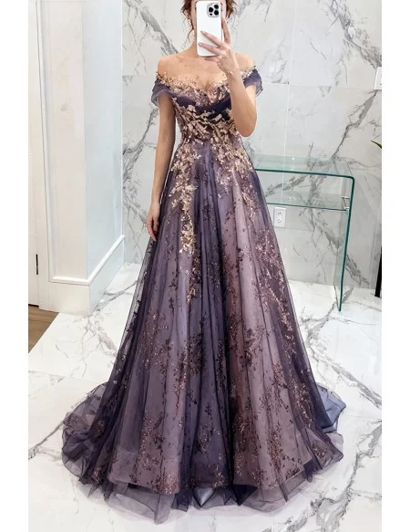 Bling Sequins Mist Blue Tulle Prom Dress With Illusion Neckline