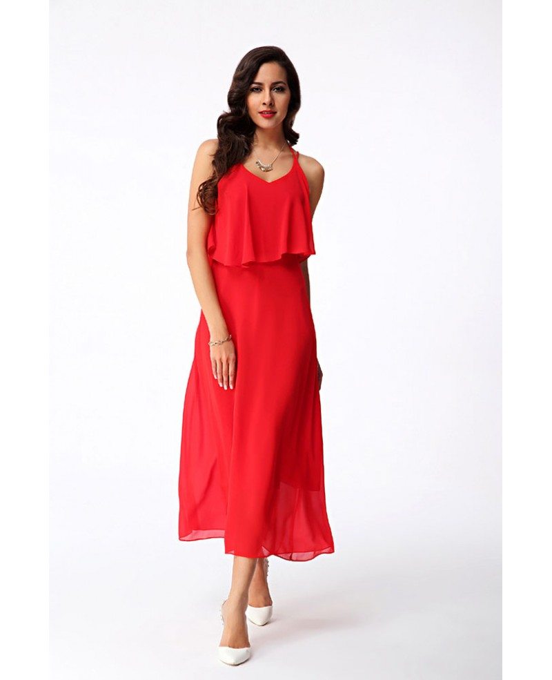 red maxi chiffon dress