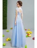 2019 Gorgeous Sky Blue Tulle Prom Dress With Flower Lace Bodice