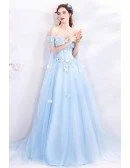 Dreamy Fairytale Blue Tulle Long Prom Dress Off Shoulder With Butterflies