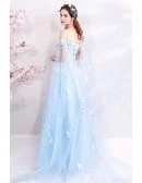 Dreamy Fairytale Blue Tulle Long Prom Dress Off Shoulder With Butterflies