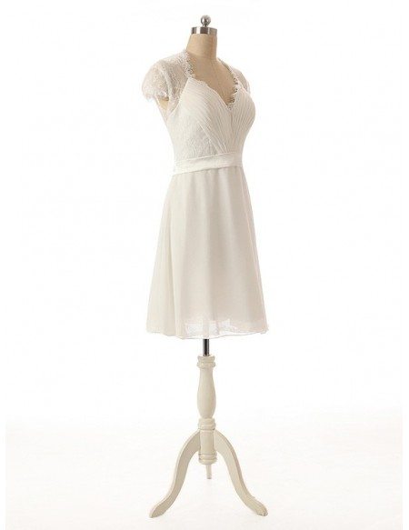 A-Line V-neck Short Chiffon Dress With Appliquer Lace