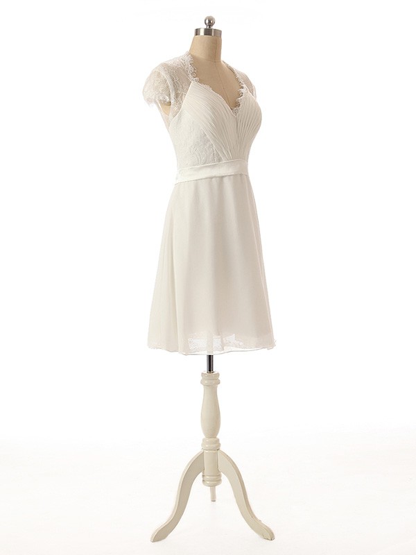 A Line Short Sleeves V Neck Chiffon Appliques Floor Length Dresses LBQ0771 main image 1