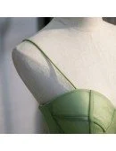 Stunning Ruffled Tulle Green Corset Prom Dress with Straps Long Train