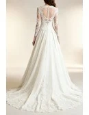 Classic A-line V-neck Cathedral Train Lace Satin Wedding Dress With Sleeves