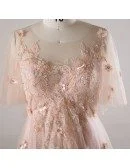Plus Size Blush Pink Flowing Long Tulle Flowers Long Formal Dress