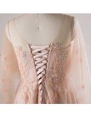 Plus Size Blush Pink Flowing Long Tulle Flowers Long Formal Dress
