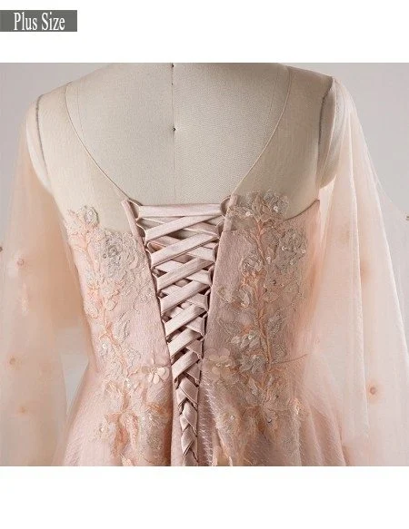 Plus Size Blush Pink Flowing Long Tulle Flowers Long Formal Dress