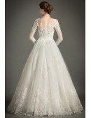 Classic A-Line High-neck Floor-length Tulle Wedding Dress With Appliques Lace