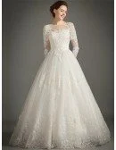 Classic A-Line High-neck Floor-length Tulle Wedding Dress With Appliques Lace