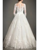 Classic A-Line High-neck Floor-length Tulle Wedding Dress With Appliques Lace
