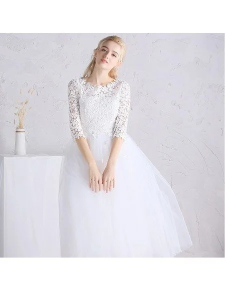 Gorgeous A-line Scoop Neck Tea-length Tulle Wedding Dress With Sleeves