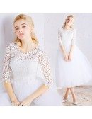 Gorgeous A-line Scoop Neck Tea-length Tulle Wedding Dress With Sleeves