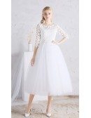 Gorgeous A-line Scoop Neck Tea-length Tulle Wedding Dress With Sleeves