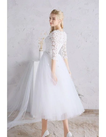 Gorgeous A-line Scoop Neck Tea-length Tulle Wedding Dress With Sleeves
