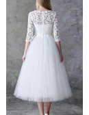 Gorgeous A-line Scoop Neck Tea-length Tulle Wedding Dress With Sleeves
