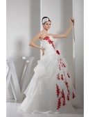 Gorgeous Red and White Lace Organza Wedding Dress Strapless
