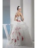 Gorgeous Red and White Lace Organza Wedding Dress Strapless