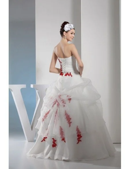 Gorgeous Red and White Lace Organza Wedding Dress Strapless