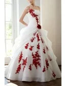 Gorgeous Red and White Lace Organza Wedding Dress Strapless