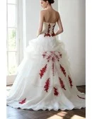 Gorgeous Red and White Lace Organza Wedding Dress Strapless