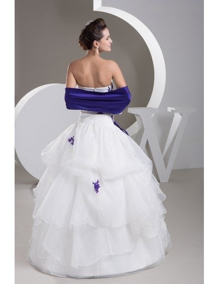 White and Purple lace Ruffled Color Wedding Dress with Shawl