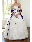 White and Purple lace Ruffled Color Wedding Dress with Shawl