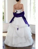 White and Purple lace Ruffled Color Wedding Dress with Shawl