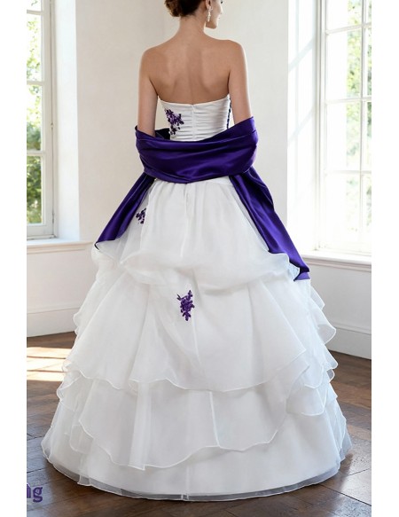 White and Purple lace Ruffled Color Wedding Dress with Shawl