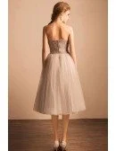 Vintage A-line Strapless Tea-length Tulle Wedding Dress With Lace