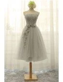 Vintage A-line Strapless Tea-length Tulle Wedding Dress With Lace