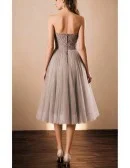Vintage A-line Strapless Tea-length Tulle Wedding Dress With Lace