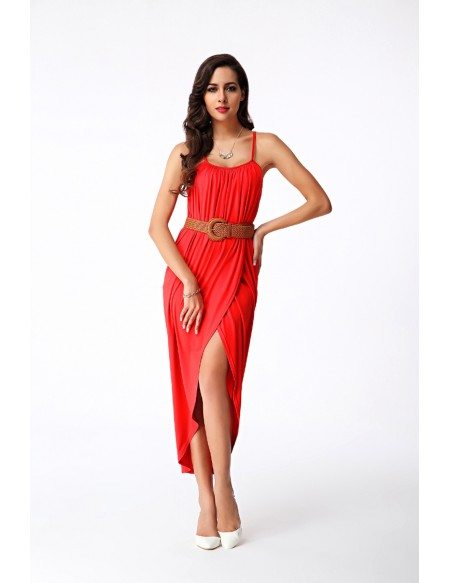 red spaghetti strap maxi dress