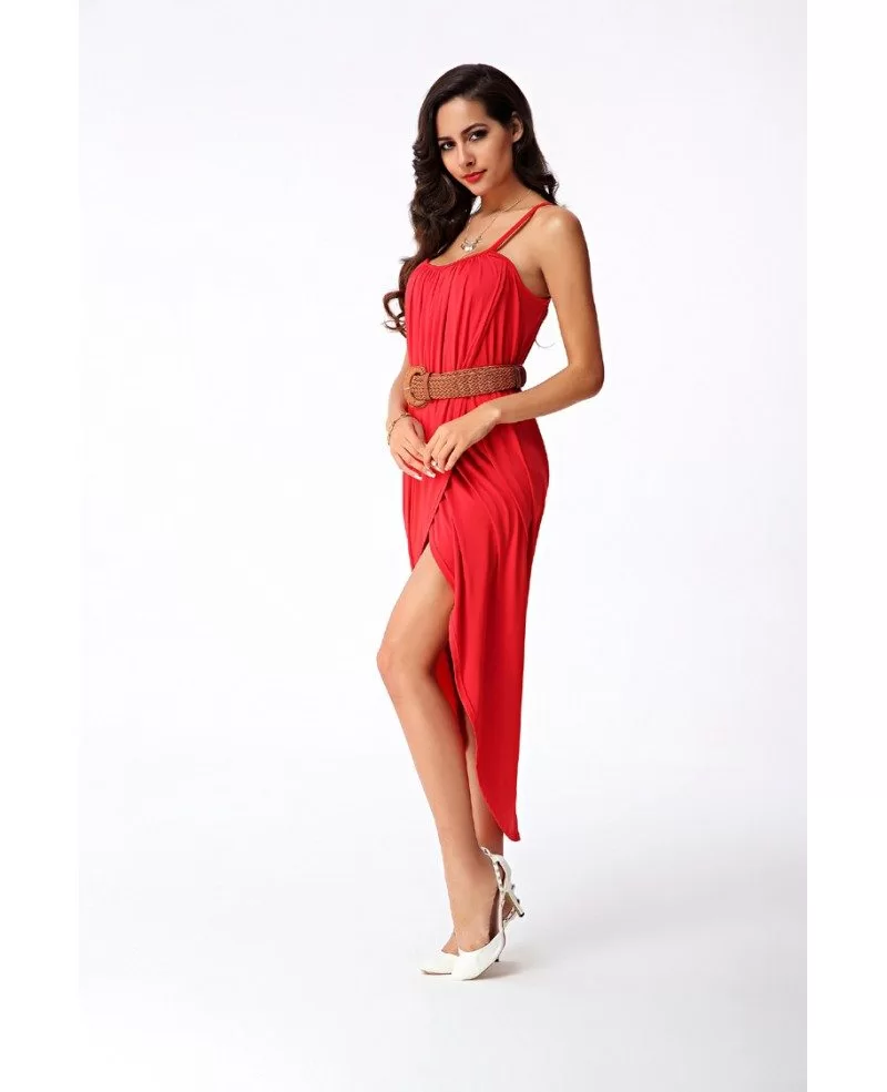 Spaghetti Strap Red Maxi Dress With Slit Gemgrace 4770