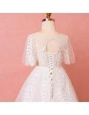Custom Leaf Shape Lace Aline Wedding Dress Laceup with Puffy Sleeves High Quality