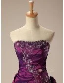 Grape Ballgown Embroidered Strapless Long Gown with Ruffles