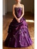Grape Ballgown Embroidered Strapless Long Gown with Ruffles