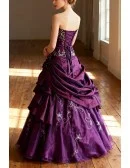 Grape Ballgown Embroidered Strapless Long Gown with Ruffles
