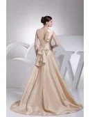 Elegant High Neck Champagne Long Taffeta Formal Dress with Train