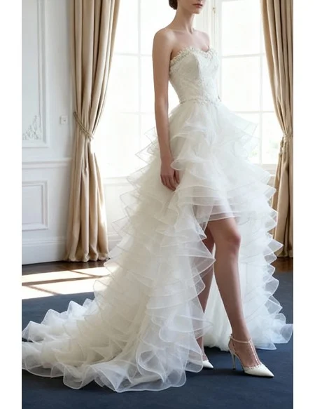Special Ball-gown Sweetheart High Low Wedding Dress With Cascading Ruffles