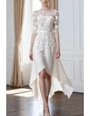 Modest A-Line Scoop Neck Ankle-Length Chiffon Wedding Dress With Appliques Lace