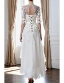 Modest A-Line Scoop Neck Ankle-Length Chiffon Wedding Dress With Appliques Lace