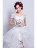 Simple High Low Off-the-shoulder Tulle Wedding Dress