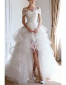Simple High Low Off-the-shoulder Tulle Wedding Dress