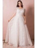 Modest Lace Short Sleeve Plus Size Wedding Dress With Beading For Cheap Online