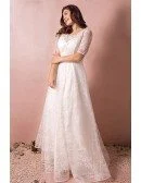 Modest Lace Short Sleeve Plus Size Wedding Dress With Beading For Cheap Online