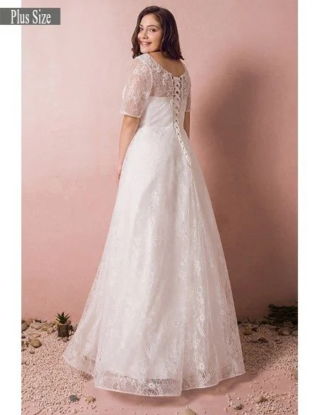 Modest Lace Short Sleeve Plus Size Wedding Dress With Beading For Cheap Online