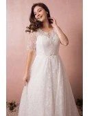 Modest Lace Short Sleeve Plus Size Wedding Dress With Beading For Cheap Online